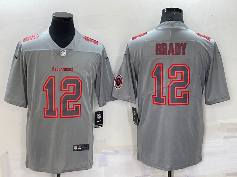 Men's Tampa Bay Buccaneers #12 Tom Brady Grey With Patch Atmosphere Fashion Stitched Jersey